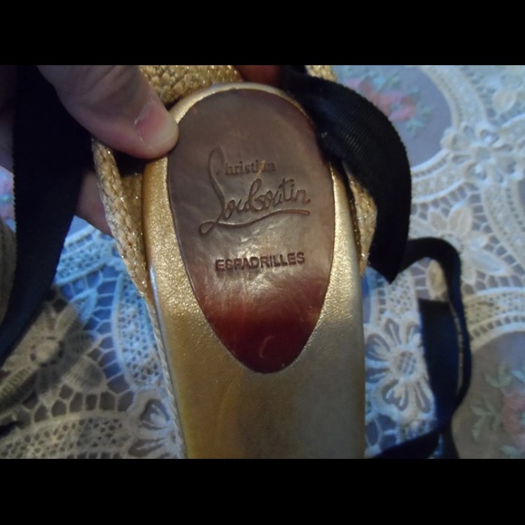 Christian Louboutin Black Leather Wedge Espadrilles w/Ankle Tie Detail Size 40. - Picture 9 of 12